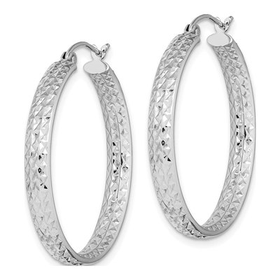 14K White Gold 30mm Diamond-Cut Fancy Tube Hoop Earrings – view 3