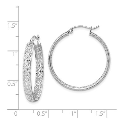 14K White Gold 30mm Diamond-Cut Fancy Tube Hoop Earrings – view 5
