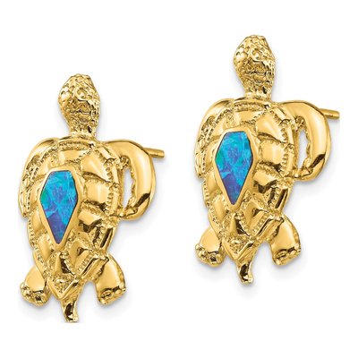 14K Yellow Gold Opal Turtle Stud Earrings – view 3