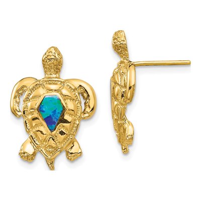14K Yellow Gold Opal Turtle Stud Earrings