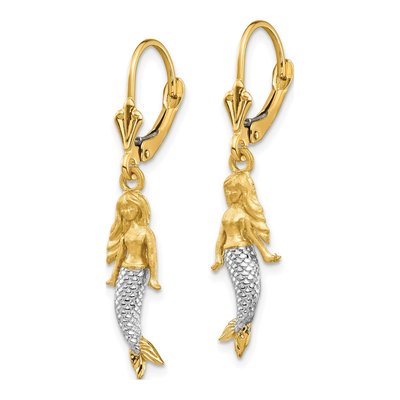 14K Yellow Gold Mermaid Leverback Earrings – view 3