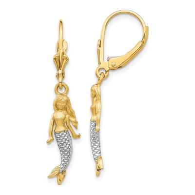 14K Yellow Gold Mermaid Leverback Earrings