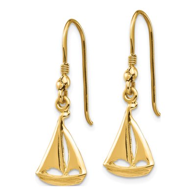 14K Yellow Gold Sailboat Dangle Earrings – view 2