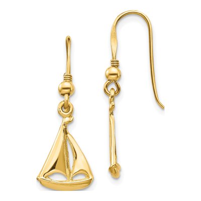 14K Yellow Gold Sailboat Dangle Earrings
