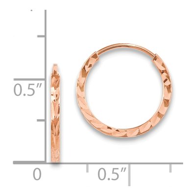 14K Rose Gold 15mm Diamond-Cut Endless Hoop Earrings – view 3
