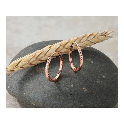 14K Rose Gold 15mm Diamond-Cut Endless Hoop Earrings – view 4