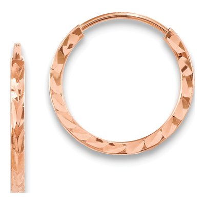 14K Rose Gold 15mm Diamond-Cut Endless Hoop Earrings