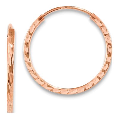14K Rose Gold 20mm Diamond-Cut Endless Hoop Earrings