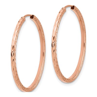 14K Rose Gold 30mm Diamond-Cut Endless Hoop Earrings – view 3