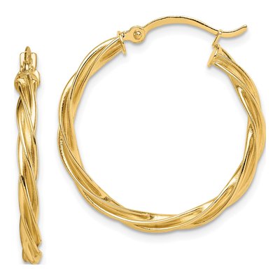 14K Yellow Gold 27mm Twisted Hoop Earrings