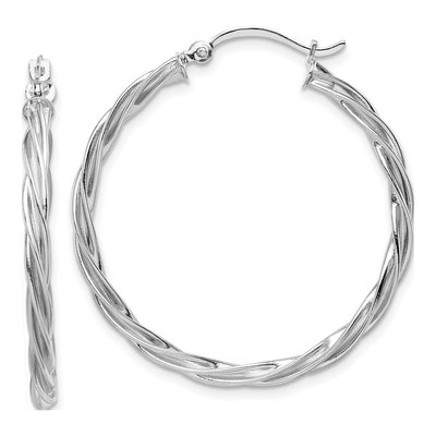 14K White Gold 34mm Twisted Hoop Earrings