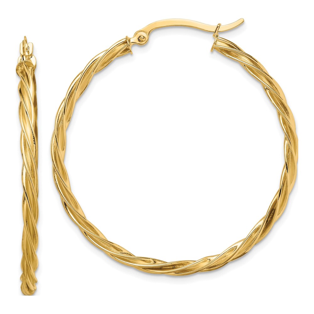 14K Yellow Gold 40mm Twisted Hoop Earrings