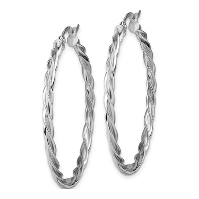 14K White Gold 40mm Twisted Hoop Earrings – view 3