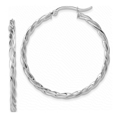 14K White Gold 40mm Twisted Hoop Earrings