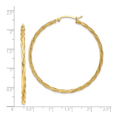 14K Yellow Gold 52mm Twisted Hoop Earrings – view 4