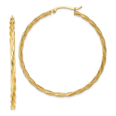 14K Yellow Gold 52mm Twisted Hoop Earrings