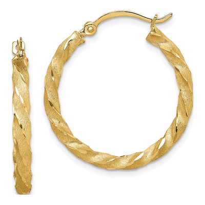 14K Yellow Gold 26mm Twisted Diamond-Cut Hoop Earrings