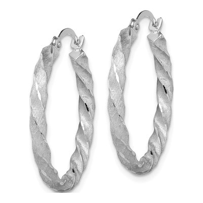 14K White Gold 26mm Twisted Diamond-Cut Hoop Earrings – view 3