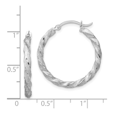 14K White Gold 26mm Twisted Diamond-Cut Hoop Earrings – view 5