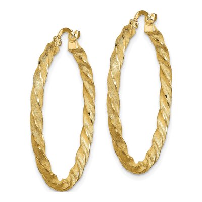 14K Yellow Gold 34mm Twisted Diamond-Cut Hoop Earrings – view 2