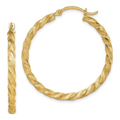 14K Yellow Gold 34mm Twisted Diamond-Cut Hoop Earrings