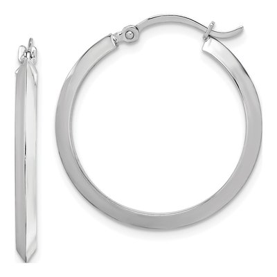 14K White Gold 26mm Knife-Edge Tube Hoop Earrings