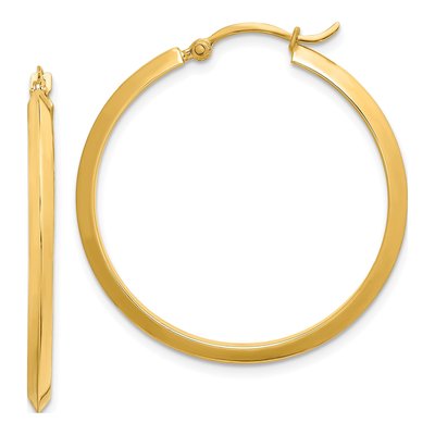 14K Yellow Gold 33mm Knife-Edge Tube Hoop Earrings