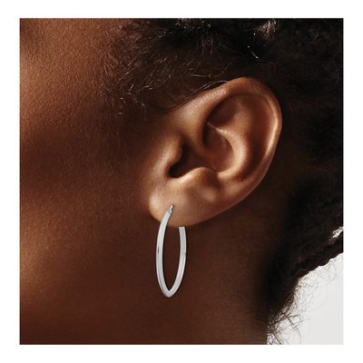 14K White Gold 33mm Knife-Edge Tube Hoop Earrings – view 4