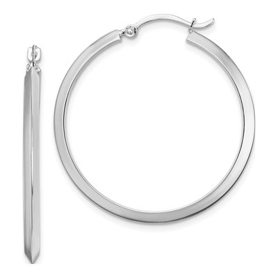 14K White Gold 33mm Knife-Edge Tube Hoop Earrings