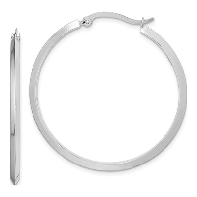 14K White Gold 39mm Knife-Edge Tube Hoop Earrings
