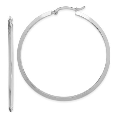 14K White Gold 53mm Knife-Edge Tube Hoop Earrings