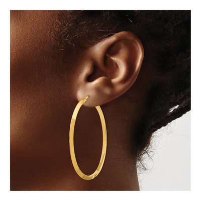 14K Yellow Gold Large Knife-Edge Oval Hoop Earrings – view 4