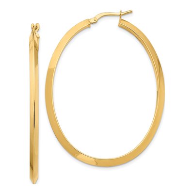 14K Yellow Gold Large Knife-Edge Oval Hoop Earrings