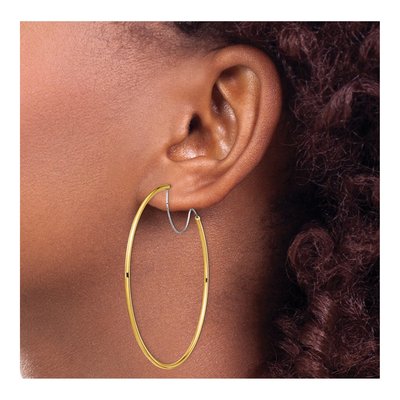 14K Two-Tone Gold 55mm Diamond-Cut Large Hoop Earrings – view 4