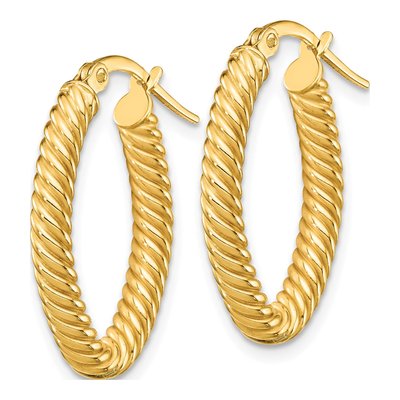 14K Yellow Gold 22mm Small Textured Oval Hoop Earrings – view 3
