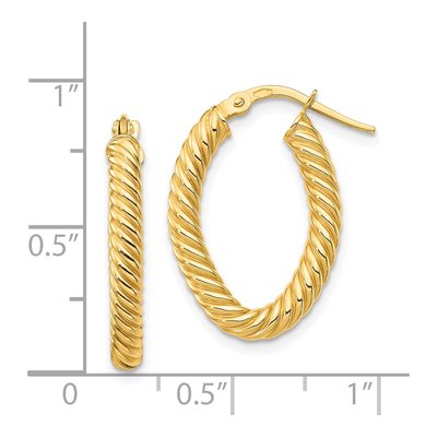 14K Yellow Gold 22mm Small Textured Oval Hoop Earrings – view 5