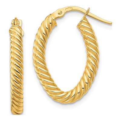 14K Yellow Gold 22mm Small Textured Oval Hoop Earrings