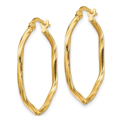 14K Yellow Gold 28mm Twist Hexagon Hoop Earrings – view 3