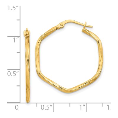 14K Yellow Gold 28mm Twist Hexagon Hoop Earrings – view 5