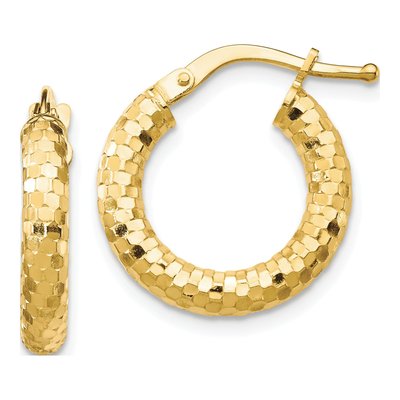 14K Yellow Gold 17mm Diamond-Cut Tube Hoop Earrings