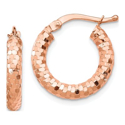 14K Rose Gold 17mm Diamond-Cut Tube Hoop Earrings