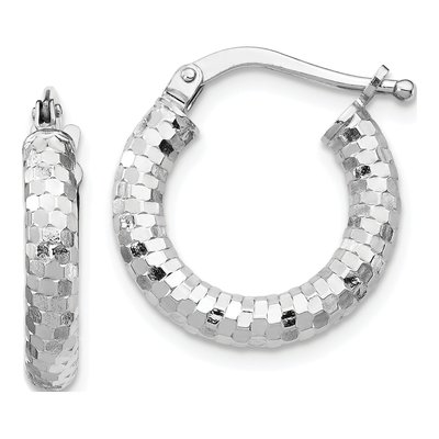 14K White Gold 27mm Diamond-Cut Tube Hoop Earrings