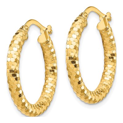14K Yellow Gold 22mm Diamond-Cut Tube Hoop Earrings – view 3