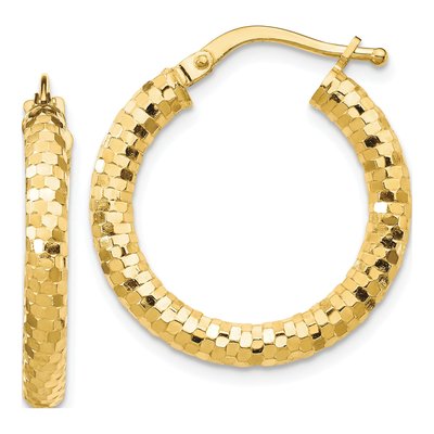 14K Yellow Gold 22mm Diamond-Cut Tube Hoop Earrings