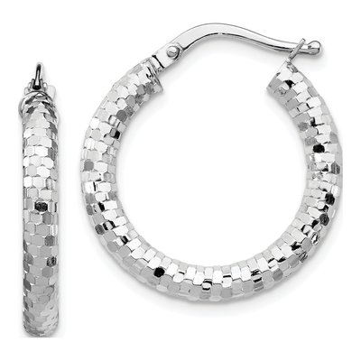 14K White Gold 22mm Diamond-Cut Tube Hoop Earrings