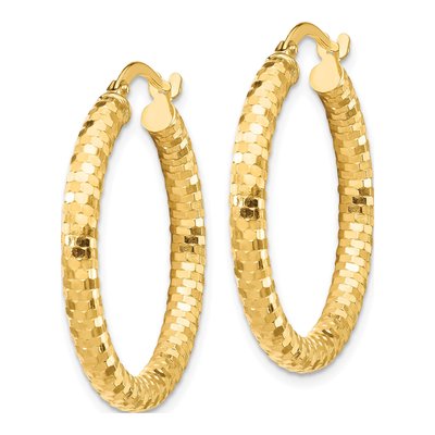 14K Yellow Gold 27mm Diamond-Cut Tube Hoop Earrings – view 3