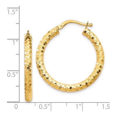 14K Yellow Gold 27mm Diamond-Cut Tube Hoop Earrings – view 5