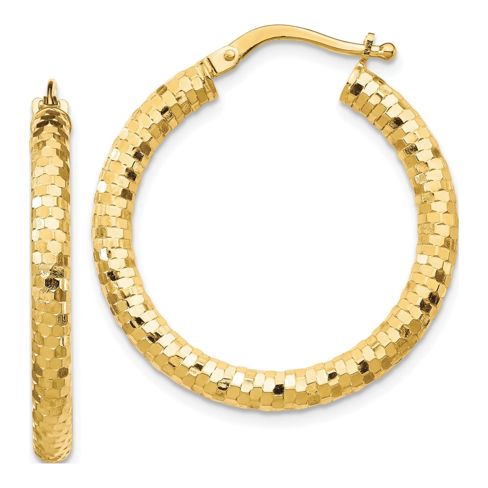 14K Yellow Gold Diamond-Cut Tube Hoop Earrings