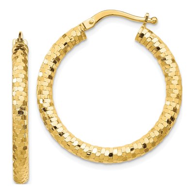14K Yellow Gold 27mm Diamond-Cut Tube Hoop Earrings