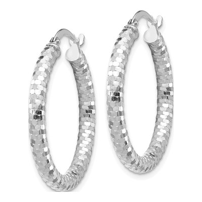 14K White Gold 27mm Diamond-Cut Tube Hoop Earrings – view 3